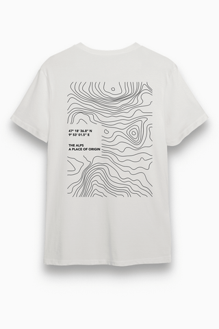 Unisex T-Shirt „Origin“ in Asphaltgrau mit Backprint von The Clue Clothing