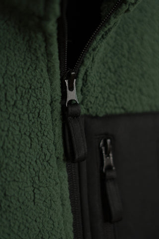 Weiche Sherpa Jacke mit Reißverschluss Olive.